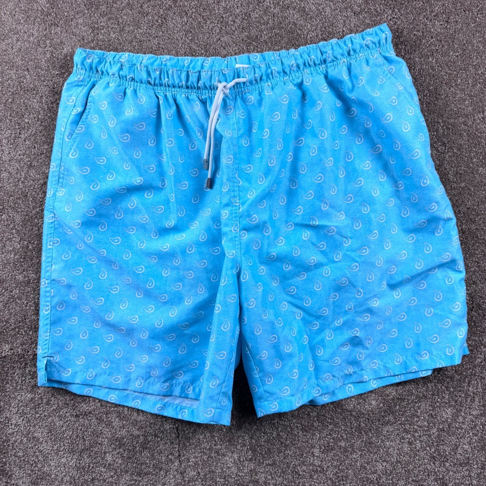 Peter Millar Mens XXL Teal Paisley Swim Trunks Mesh Lined Drawstring Shorts